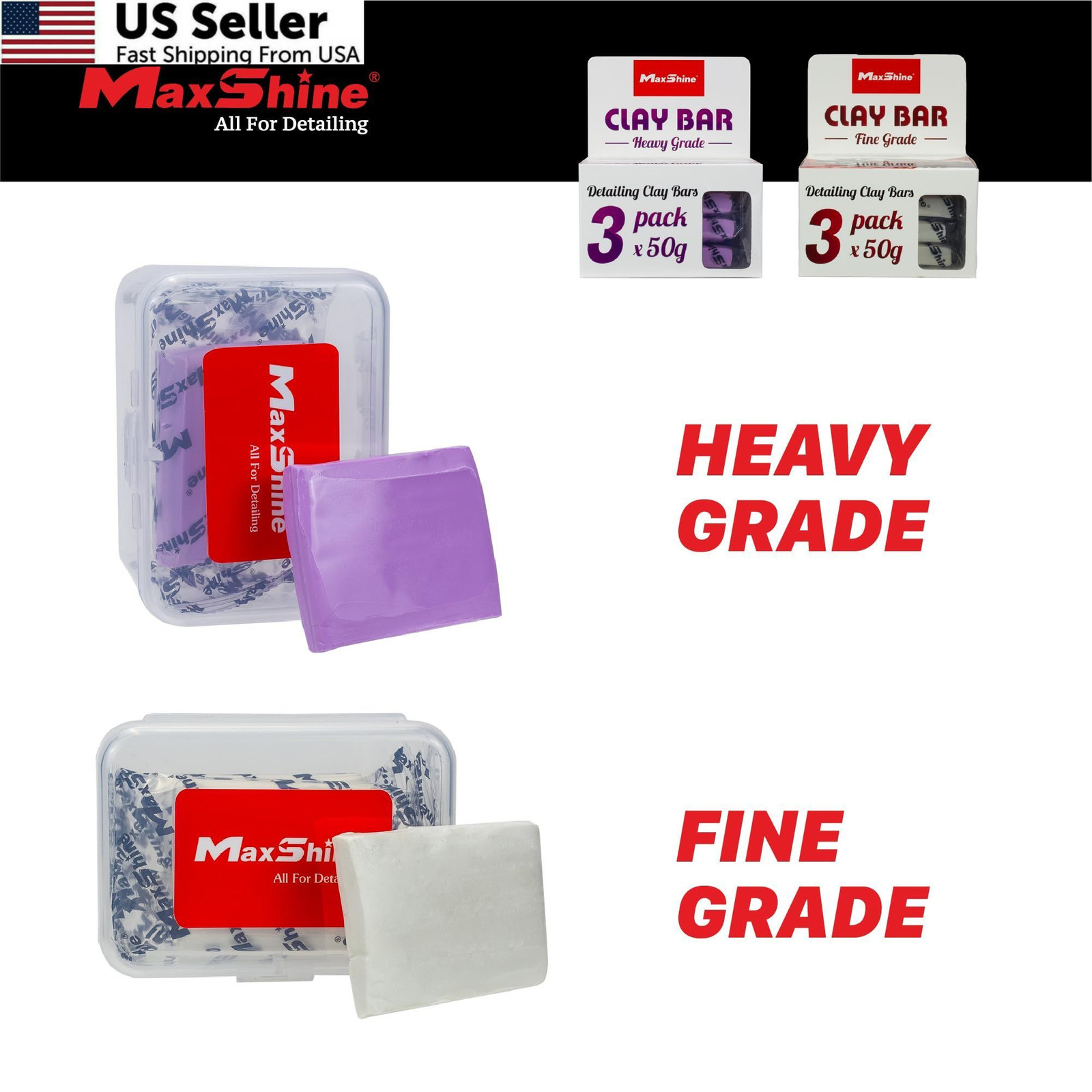 Maxshine Universal 3-Pack Magic Clay Bar (50g Each) – Heavy Grade