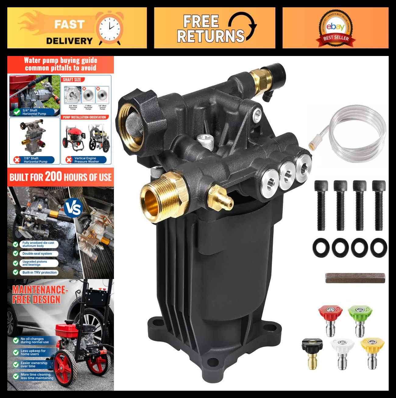 High-Performance Pressure Washer Pump 3200 PSI 2.5 GPM | Fits Honda, Simpson, Cr
