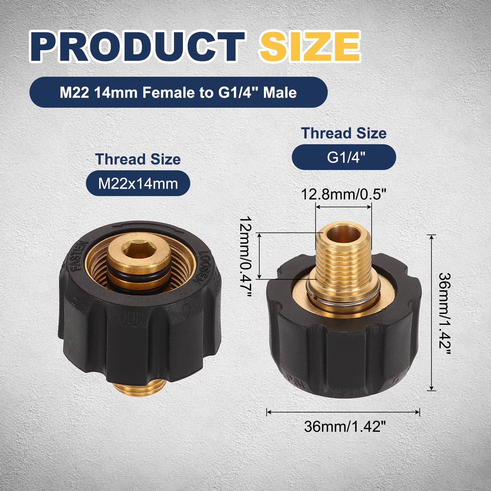 Pressure Washer Adapter, M22 14mm Female to G1/4″ Male 36mm Brass Fittings