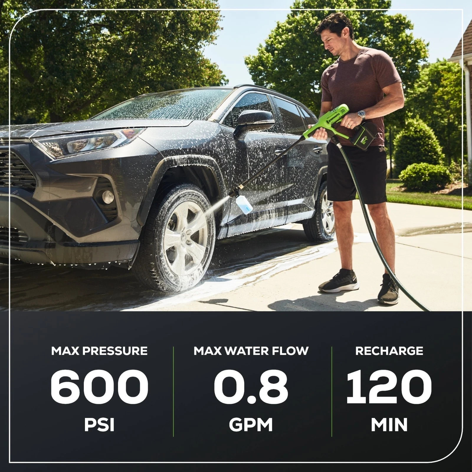 Greenworks 24V Cordless Pressure Washer 600PSI 0.8GPM w/ 4Ah Battery and Charger