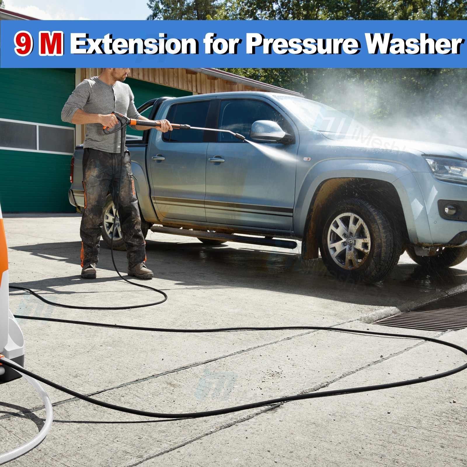 Hot Water Pressure Washer Hose 3/8″ x 100ft 6000 psi Non-Marking 2 Steel Braid