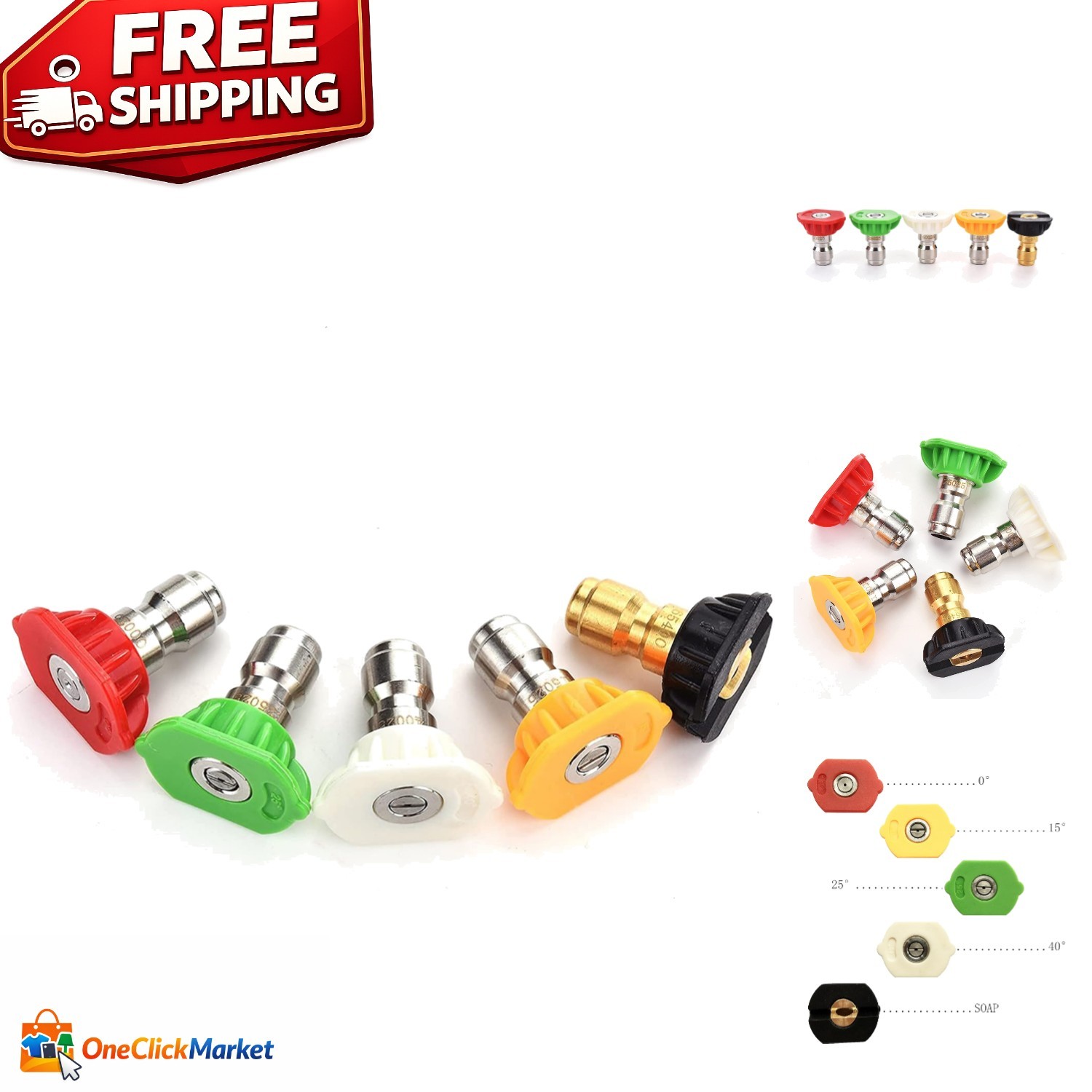 Durable 1/4 Inch Pressure Washer Nozzle Tips Set, 4000 PSI, 5 Colors Included