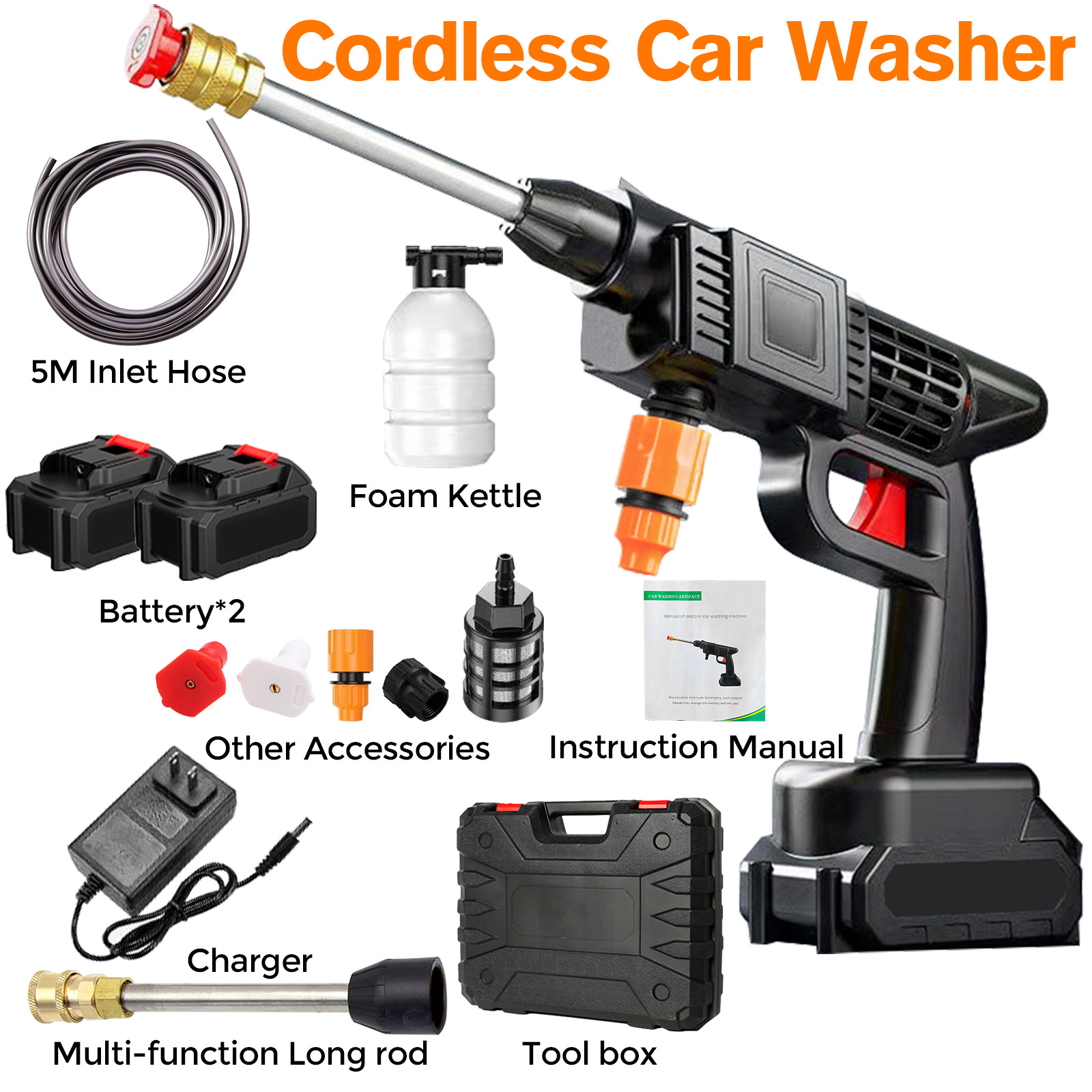 Cordless Electric High Pressure Water Spray Gun Portable Car Washer Cleaner Tool