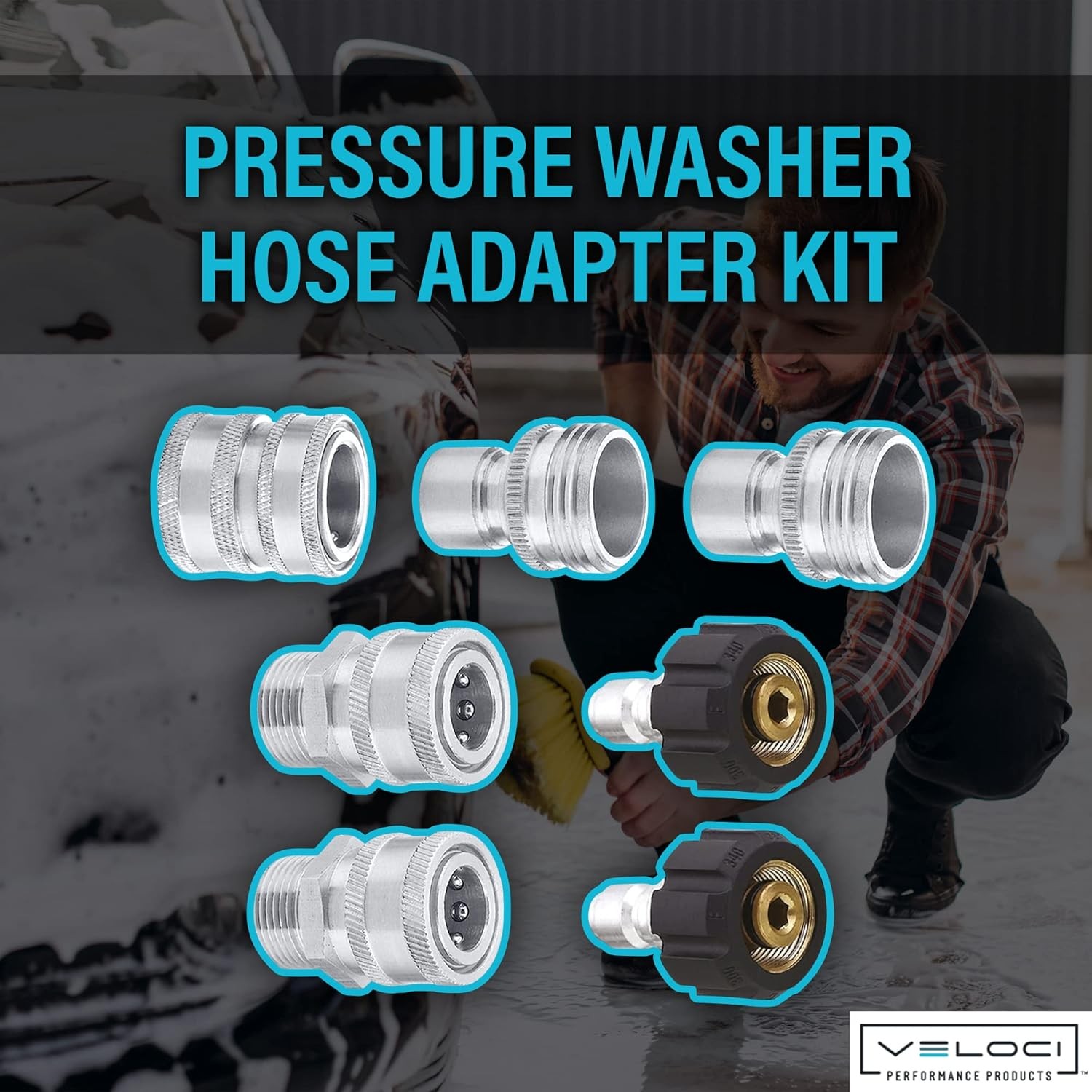 MTM Hydro Stainless Steel Pressure Washer 7-pc Hose Adapter Kit for Foam Cannons