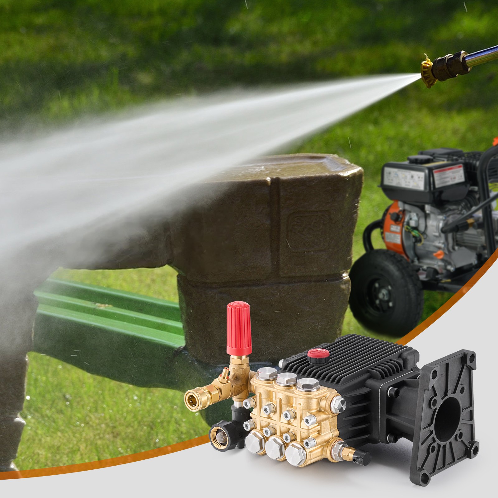 VEVOR Pressure Washer Pump 1″ Shaft Horizontal Triplex Plunger 4400 PSI 4.4GPM