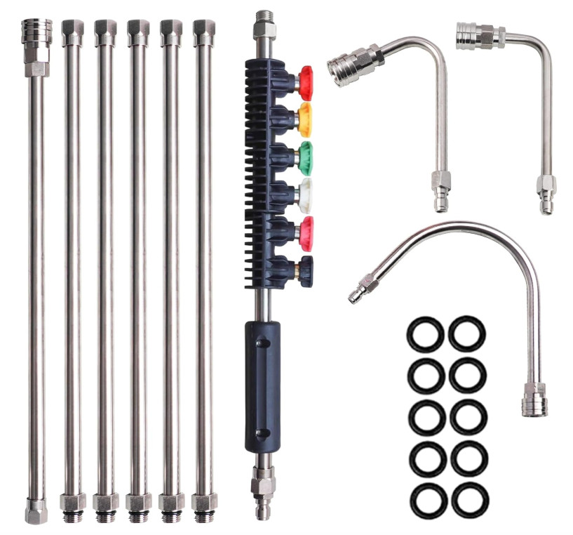 Kit Lanzas para Hidrolimpiadora 10 Piezas 4000 PSI con 6 Boquillas y Curva