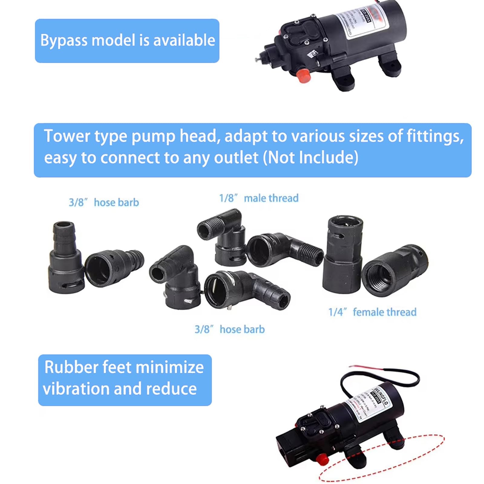 Diaphragm Water Pressure Pump for Caravan/RV/Boat/12V DC 1.1 GPM 35 PSI,Self-…