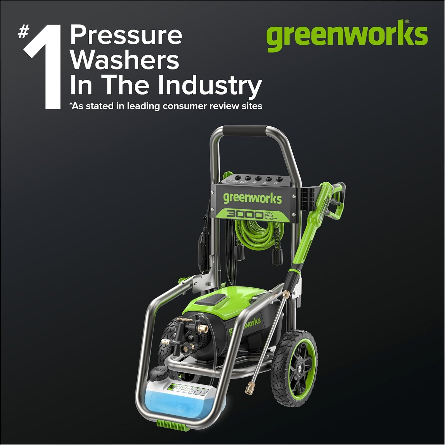 Greenworks 3000 PSI (2.0 GPM Max) Brushless Electric Pressure Washer (15°, 25°,