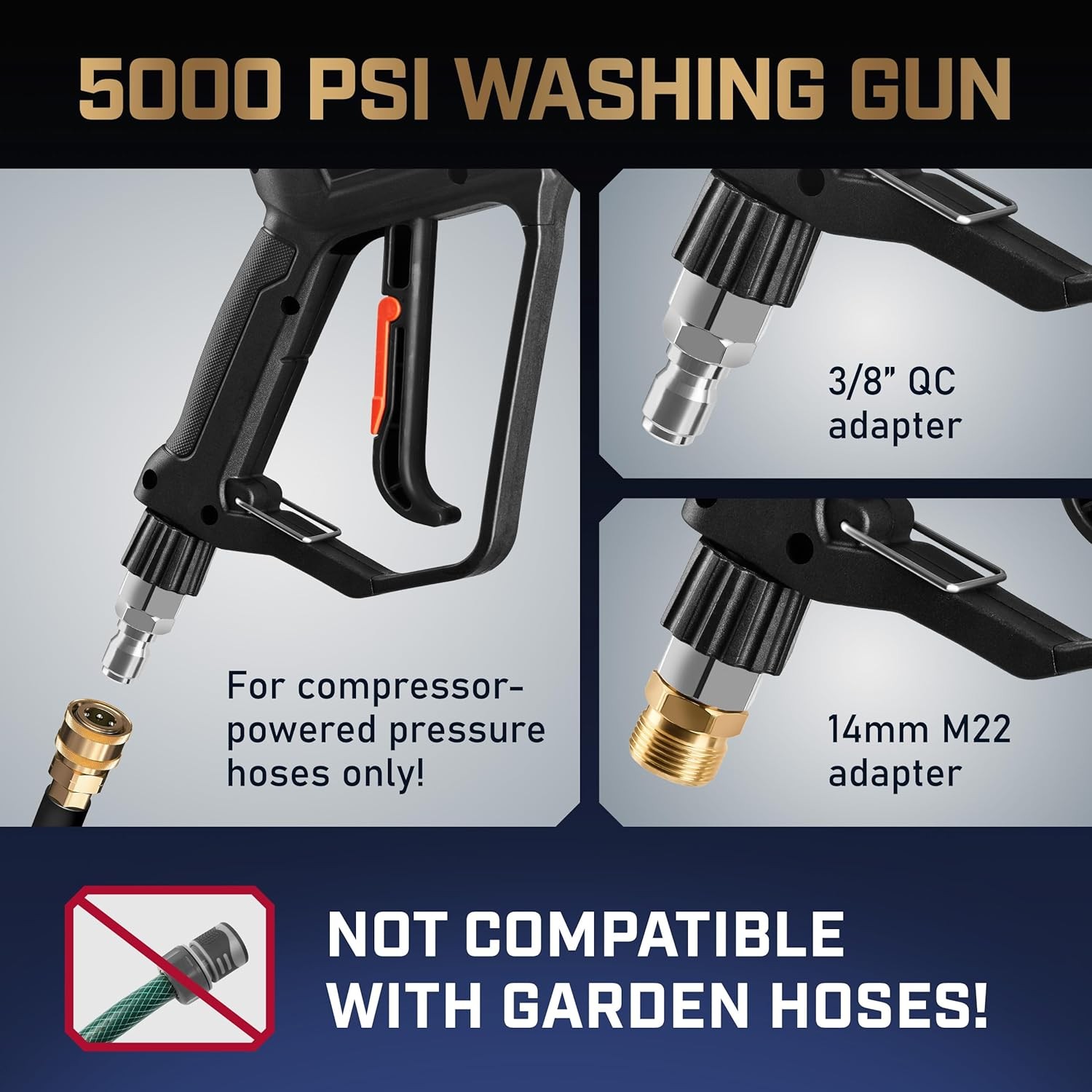 Water Pressure Gun | High-Performance, Up to 5,000 PSI Car Wash Gun w/ 5 Nozzles