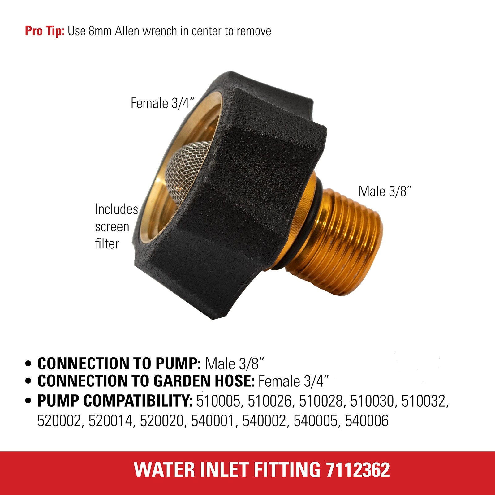 Simpson Water Inlet Fitting for Pressure Washer Pumps | Fits OEM And AAA Pumps,
