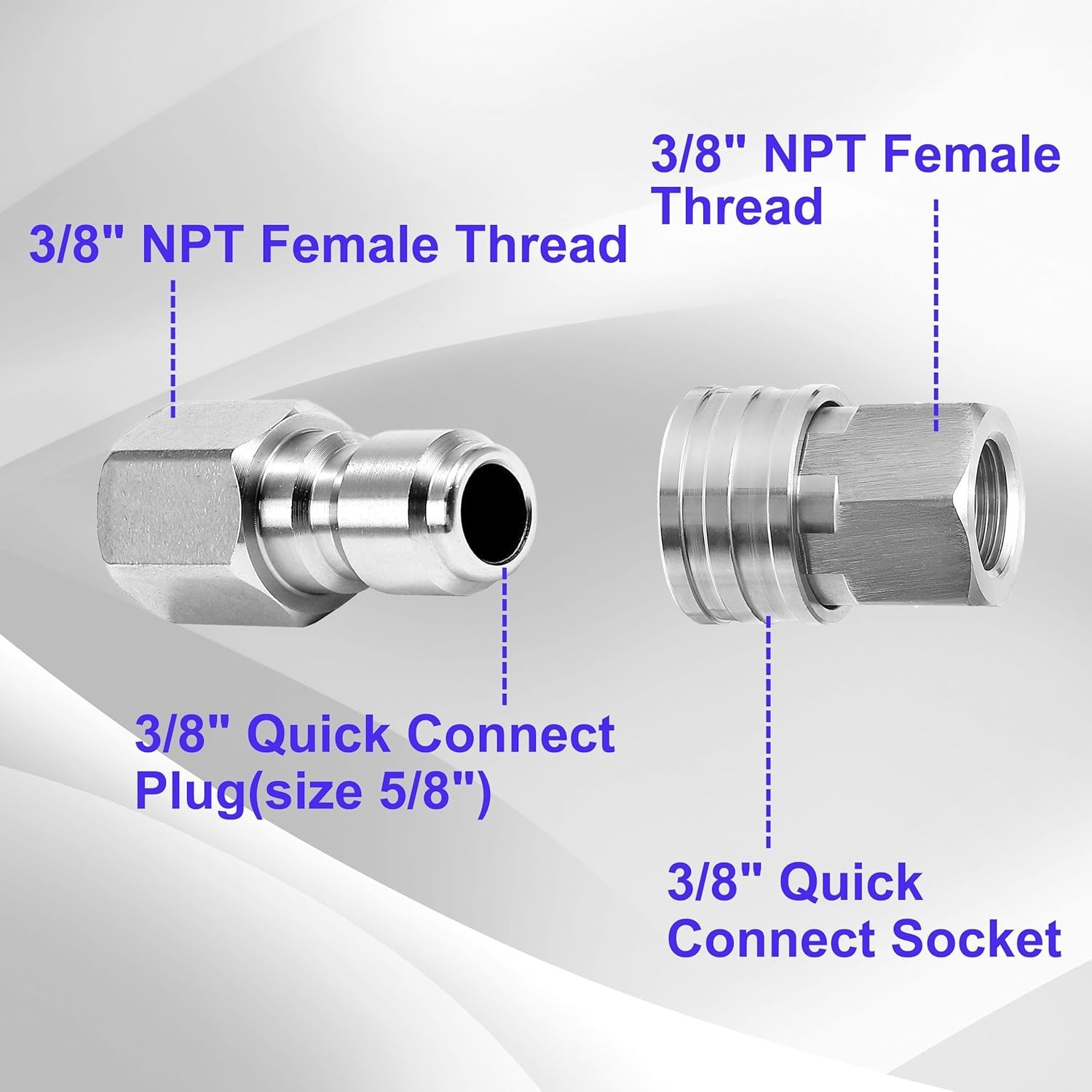 2 Sets of 3/8 Inch Quick Connect Pressure Washer Fittings – 5000 PSI Strength