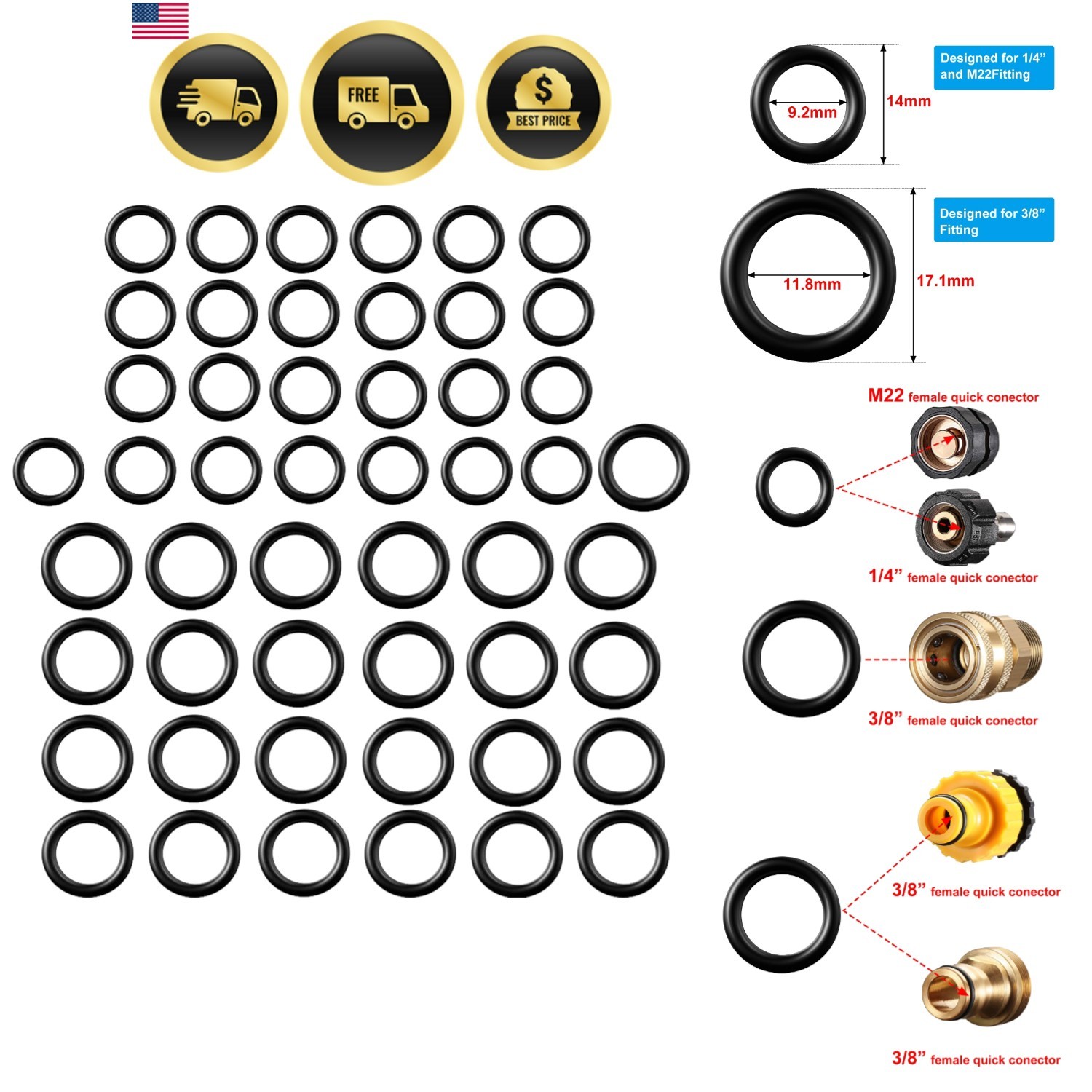 Power Pressure Washer O Rings Replacement for 1/4 inch 3/8 inch M22 Quick Con…