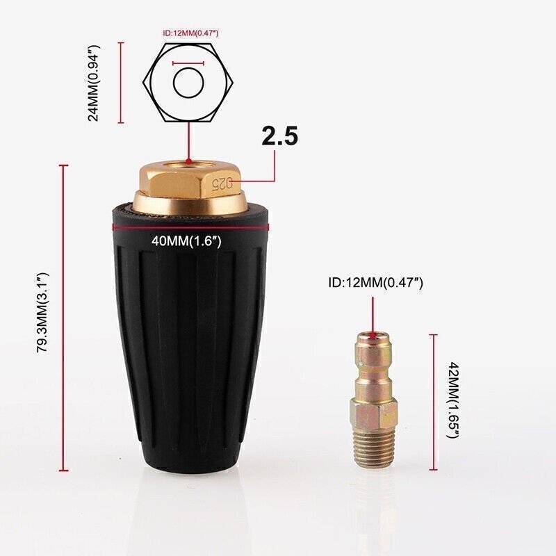 1/4″ High Power Pressure Washer Rotating Turbo Nozzle Spray Tip 2.5-4GPM 3000PSI