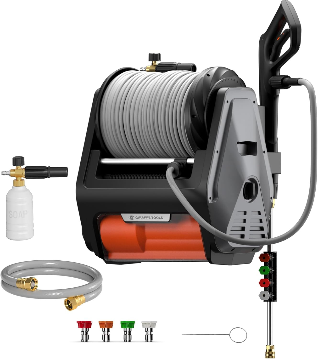 Grandfalls Retractable Wall Mounted Pressure Washer Pro, 3700 PSI, 1.6 GPM Elect