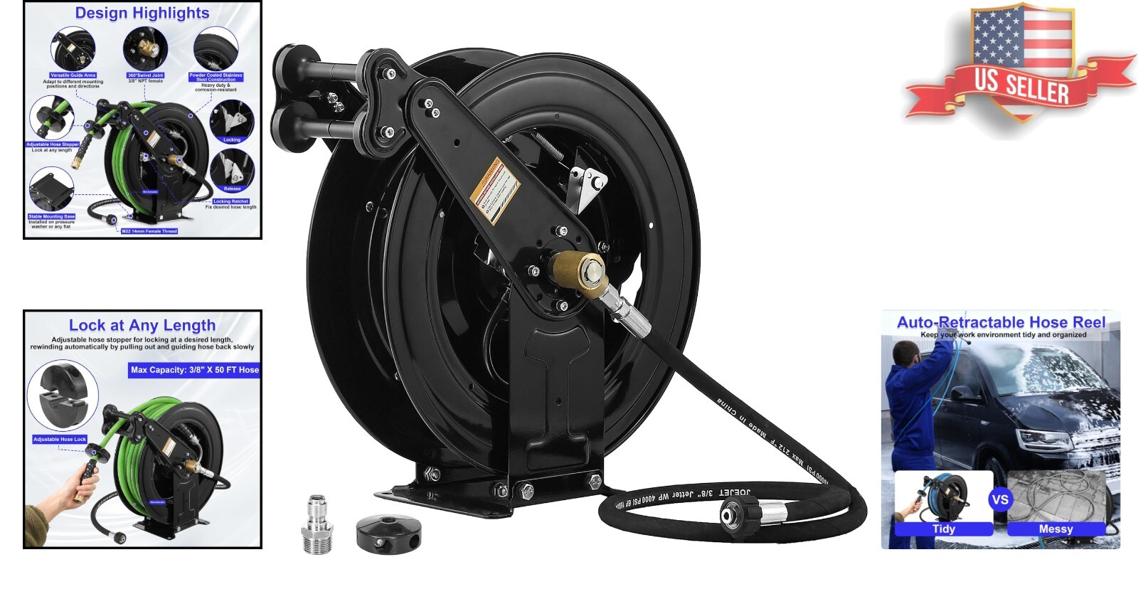 Automatic 50FT Heavy-Duty Hose Reel with 360° Inlet Joint – Perfect for Outdoors