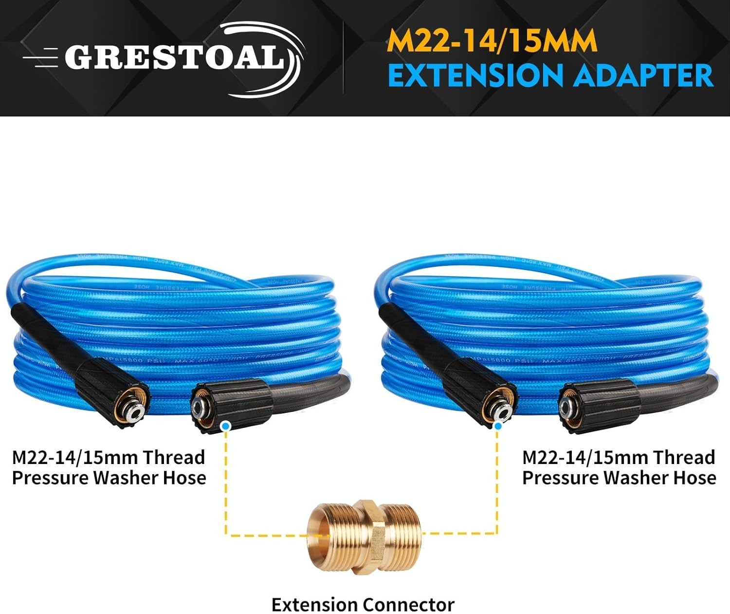 25 FT Kink Resistant Pressure Washer Hose with M22 Fittings, 3000 PSI Power