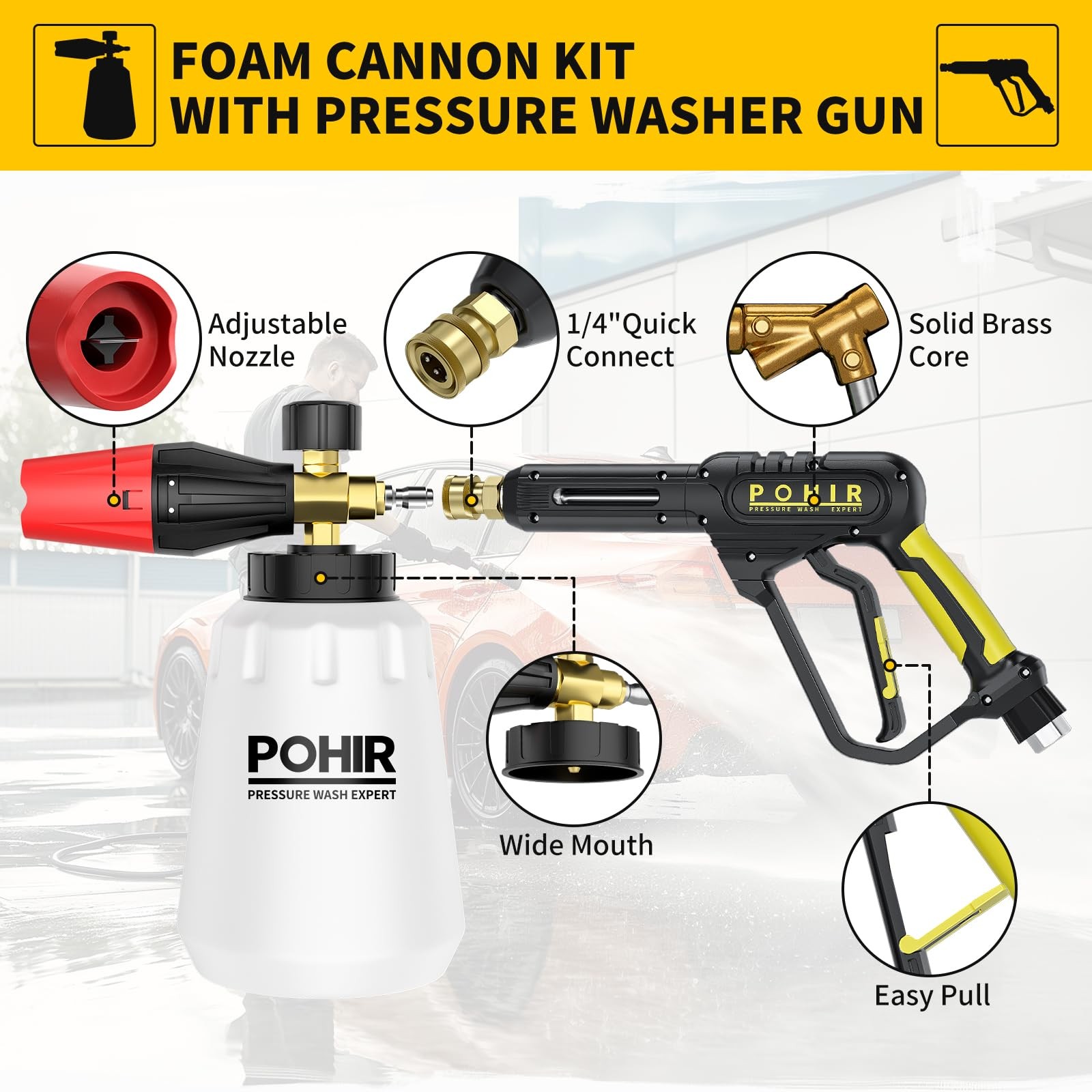 Pressure Washer Gun with Foam Cannon & 50ft Power Washer Hose, 3600PSI Pressu…