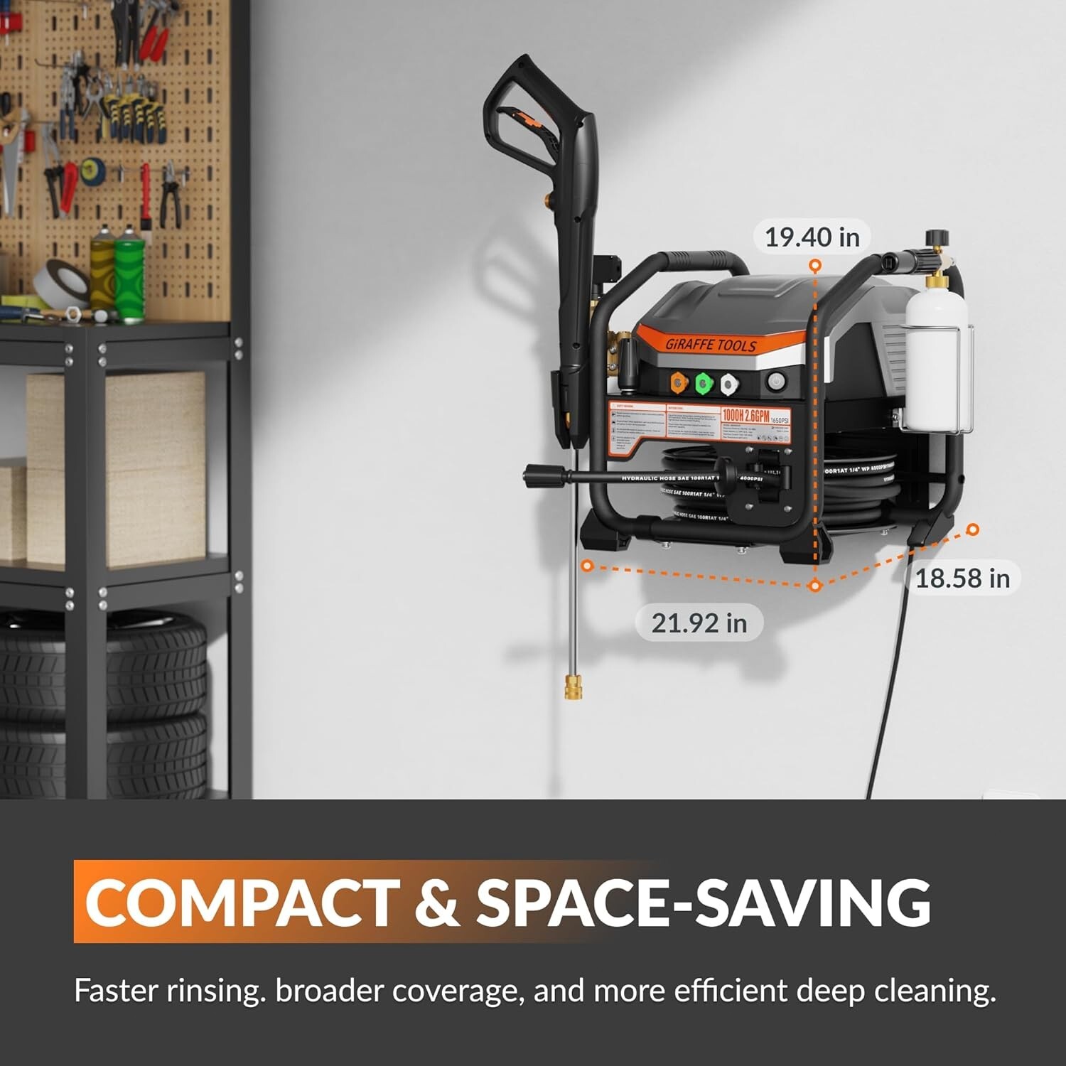 Giraffe Tools Retractable Electric Pressure Power Washer UltraFlow Max 2.6GPM