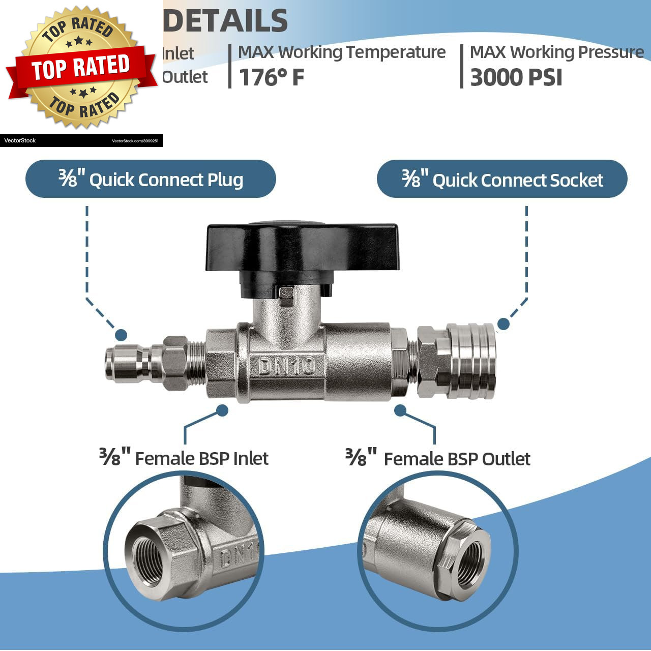 Ball Valve for Pressure Washer, 3/8″ Quick Connect Ball Valve for Pressure Power