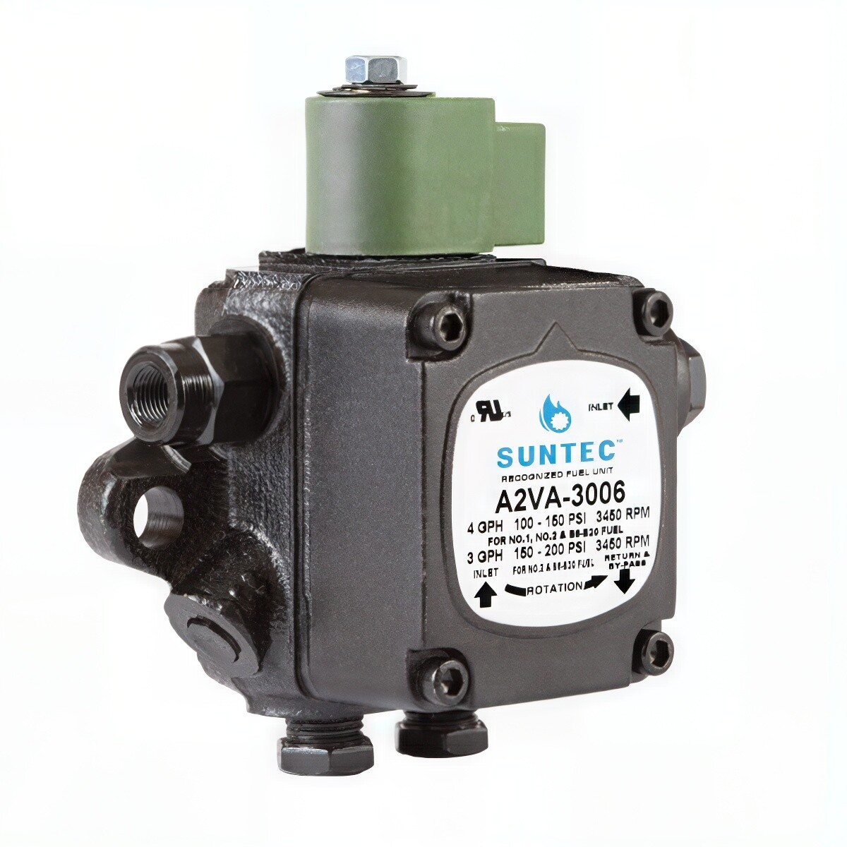 Suntec Fuel Pump A2VA-3006, 12/24 V Solenoid, 3450 RPM, 100-200 PSI