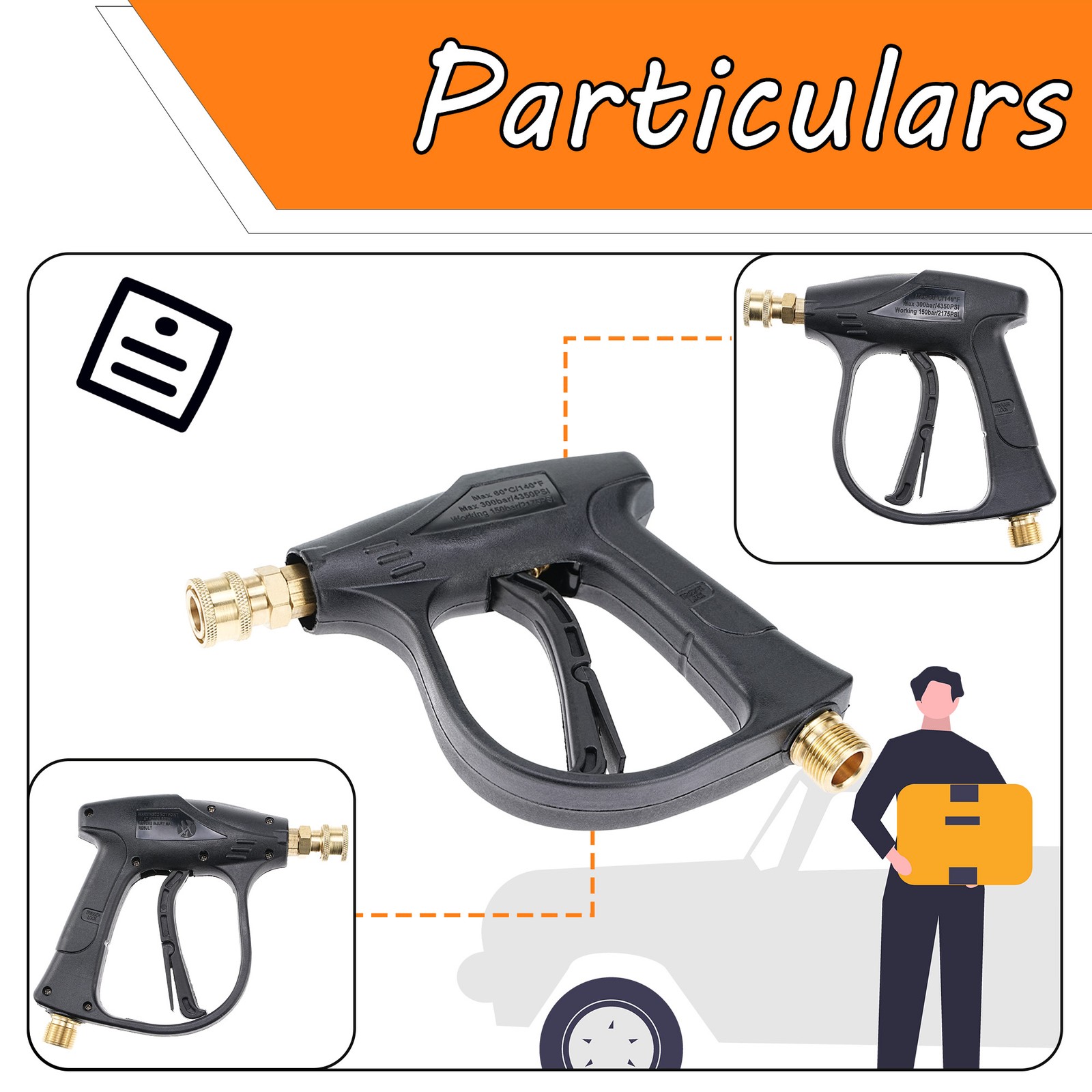 High Pressure Washer Gun 3000 PSI Max with 5 Color Quick Connect Nozzles