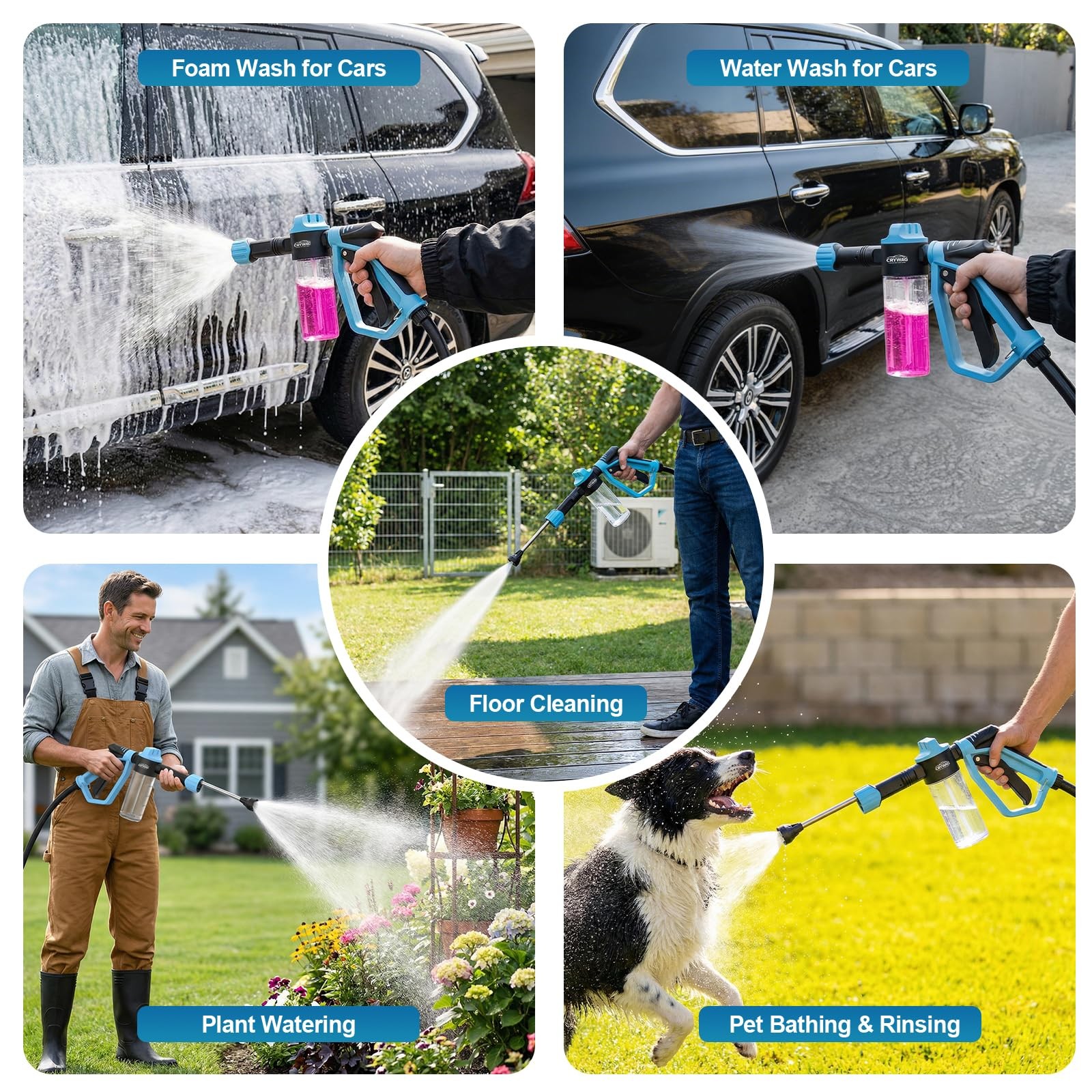 Car Foam Cannon Gun Garden Hose Soap Sprayer Wash Mitt 3 Modes Outdoor Cleaning