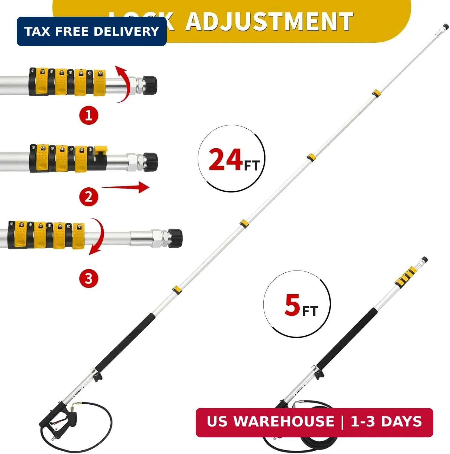 24 FT Telescoping Pressure Washer Wand with Pressure Washer Extension Wand, Brus