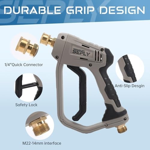 High-Pressure Washer Gun 5000 PSI, 5 Nozzle Tips, M22-14mm, Ergonomic Handle for