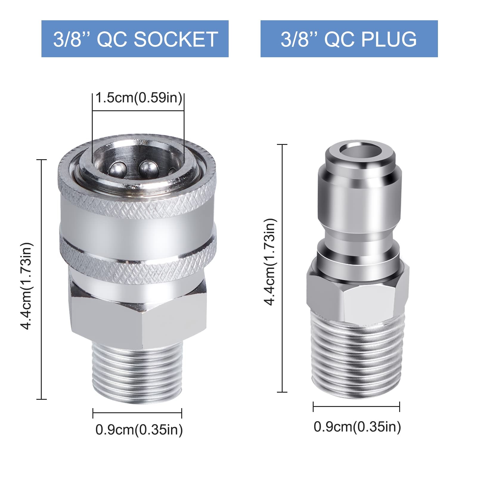 2 Sets NPT 3/8 Inch Stainless Steel Male Quick Connector Kit Male 3/8 In