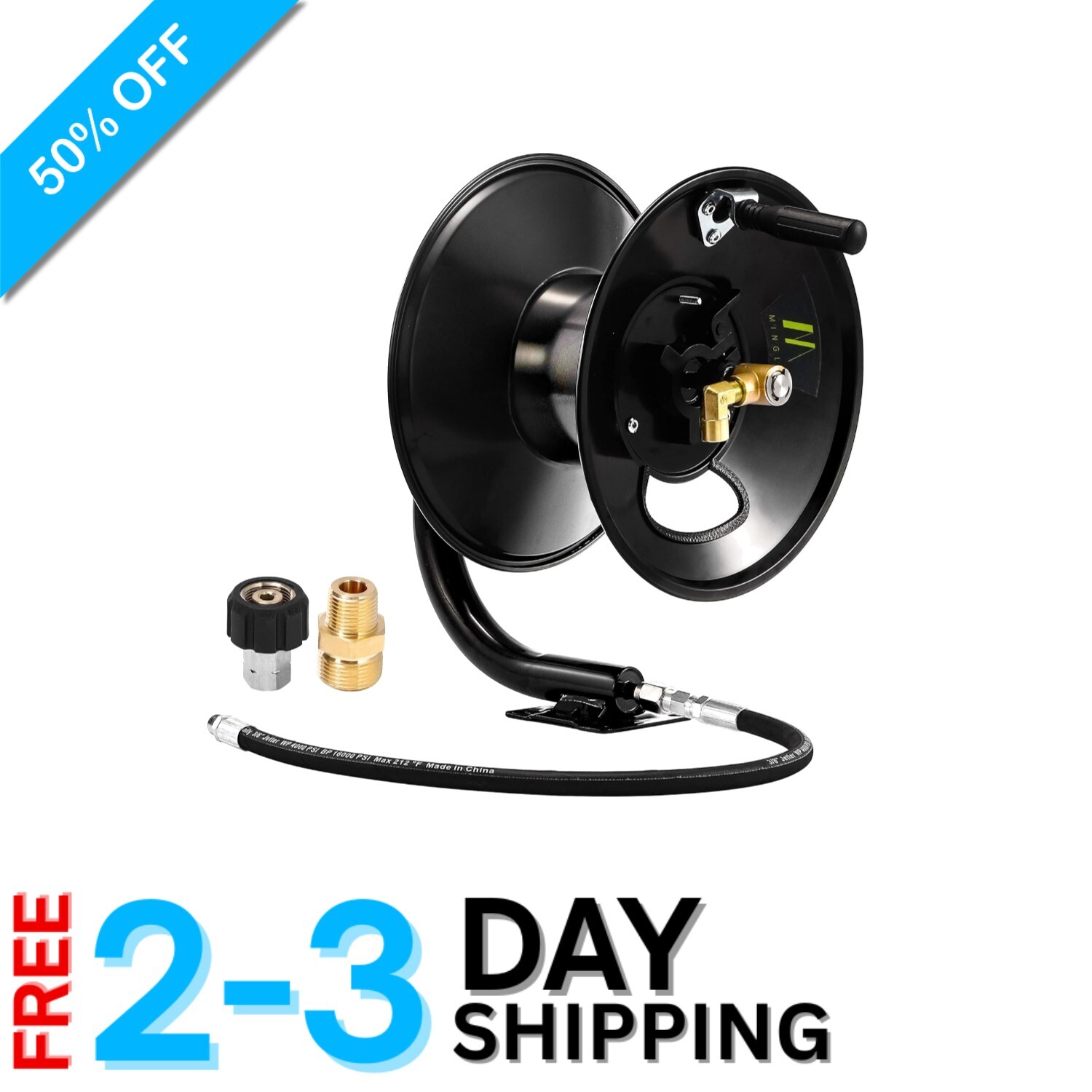 Manual Crank 100ft Hose Reel for Pressure Washers – 4000 PSI Steel Construction