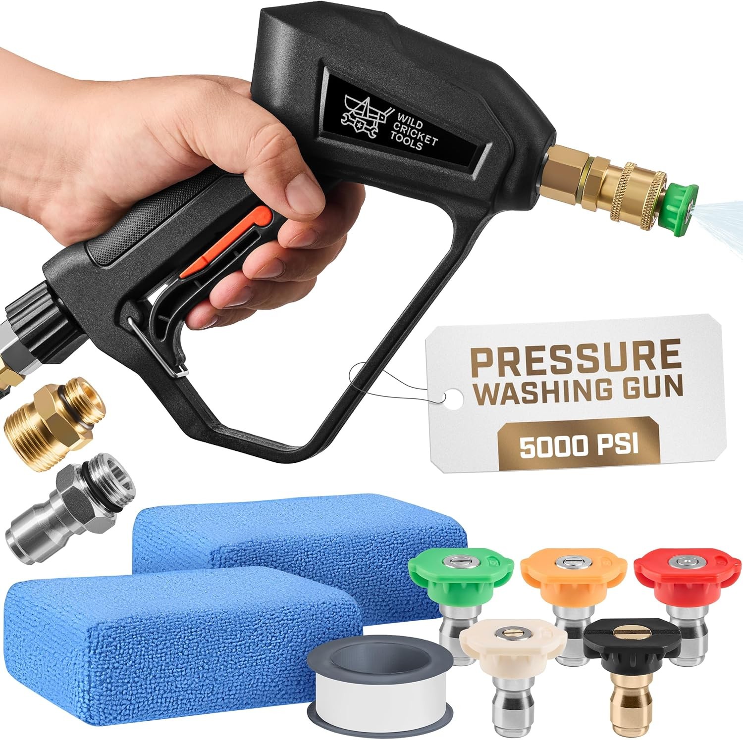 Water Pressure Gun | High-Performance, Up to 5,000 PSI Car Wash Gun w/ 5 Nozzles