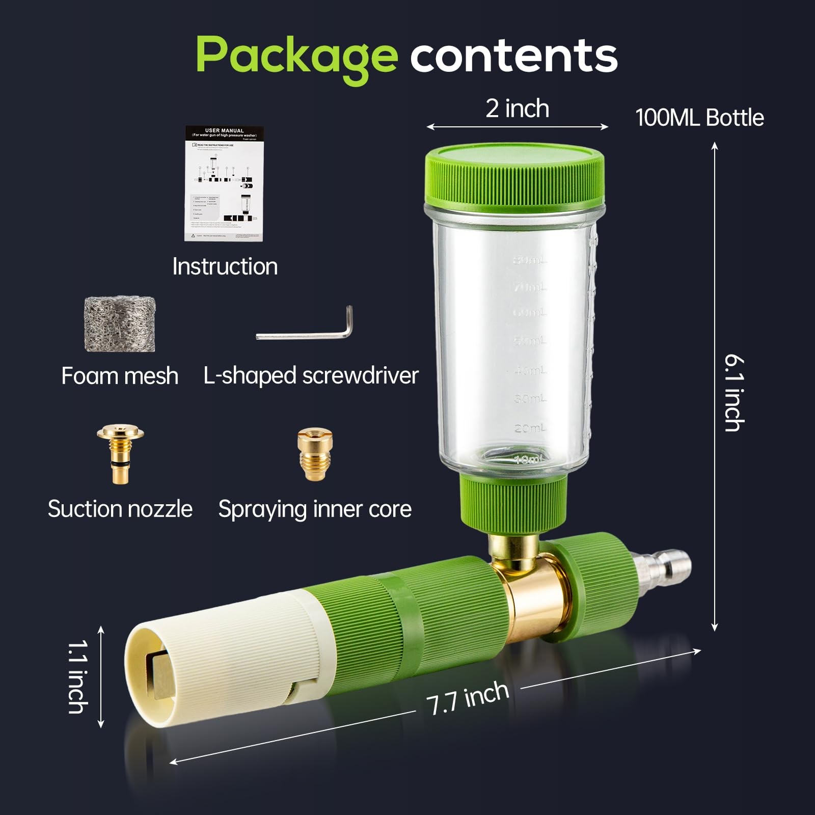 REALYOU Foam Cannon Pro Pressure Washer 1/4″ Quick Connector Green
