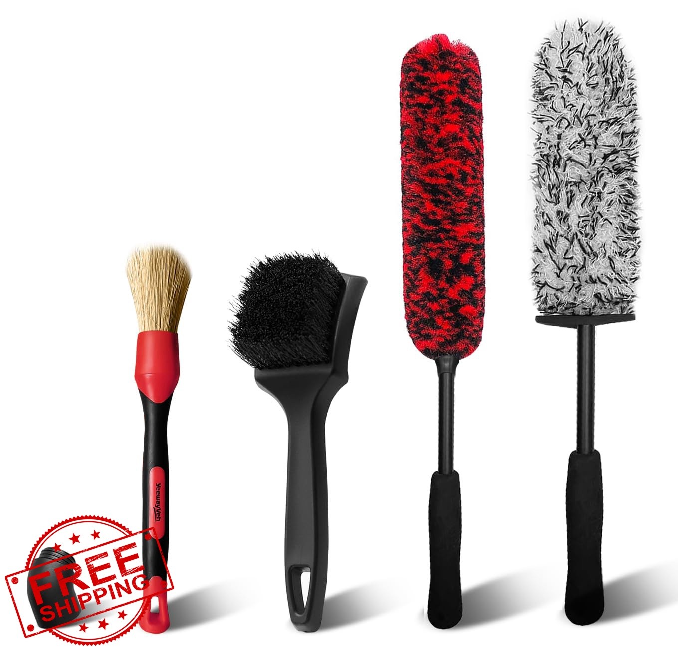 YeewayVeh 4Pack Car Wheel Cleaning Kit Red/Black