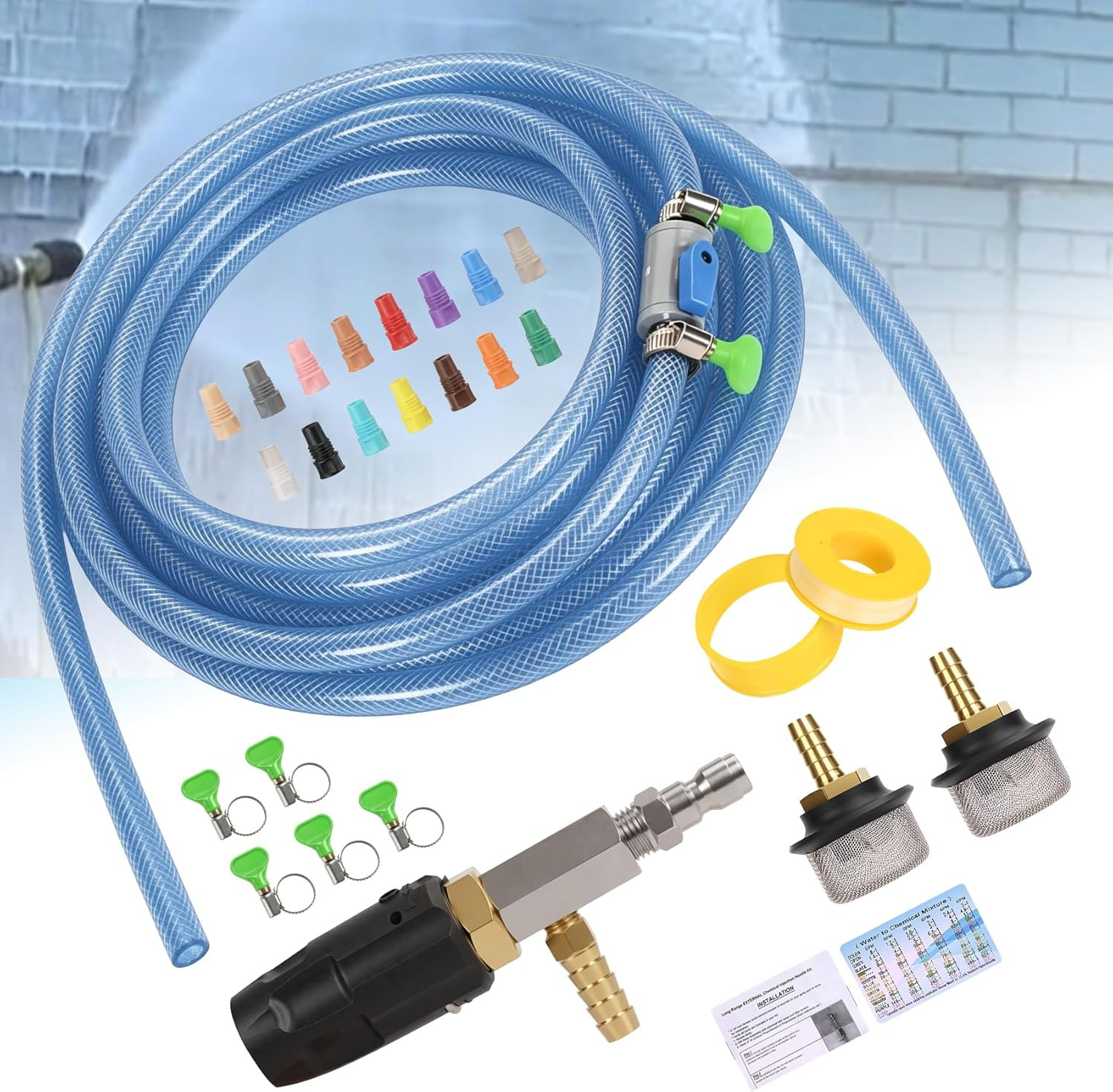 Adjustable Long Range Downstream Injection Nozzle Kit for Pressure Washers & Sof