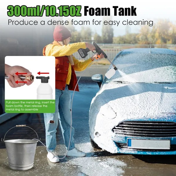 Portable Electric Pressure Washer 300W 27Bar Cordless for Car Bike Patio Garden