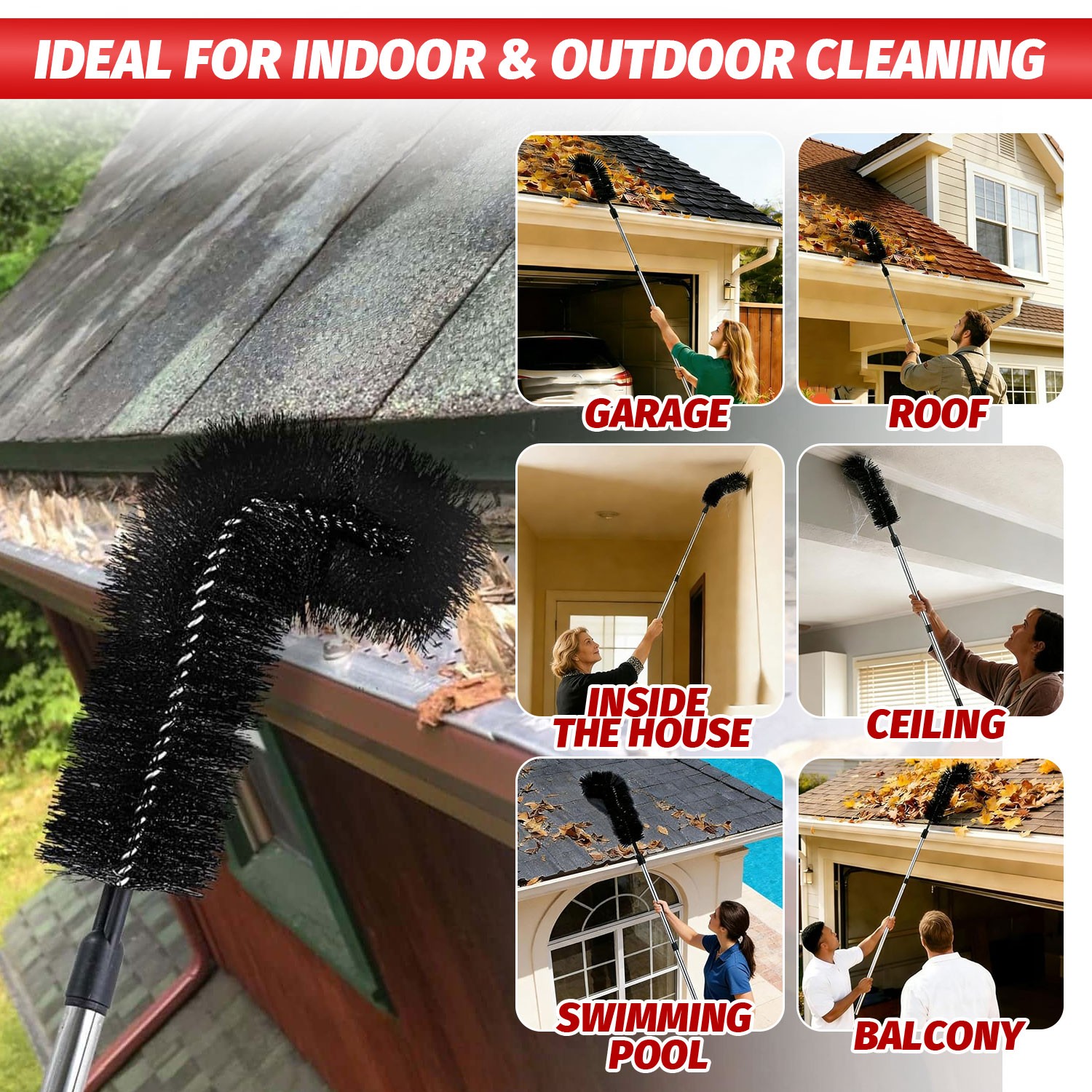 Gutter Cleaning Brush Extendable Telescoping Handle Rain Gutter Cleaner
