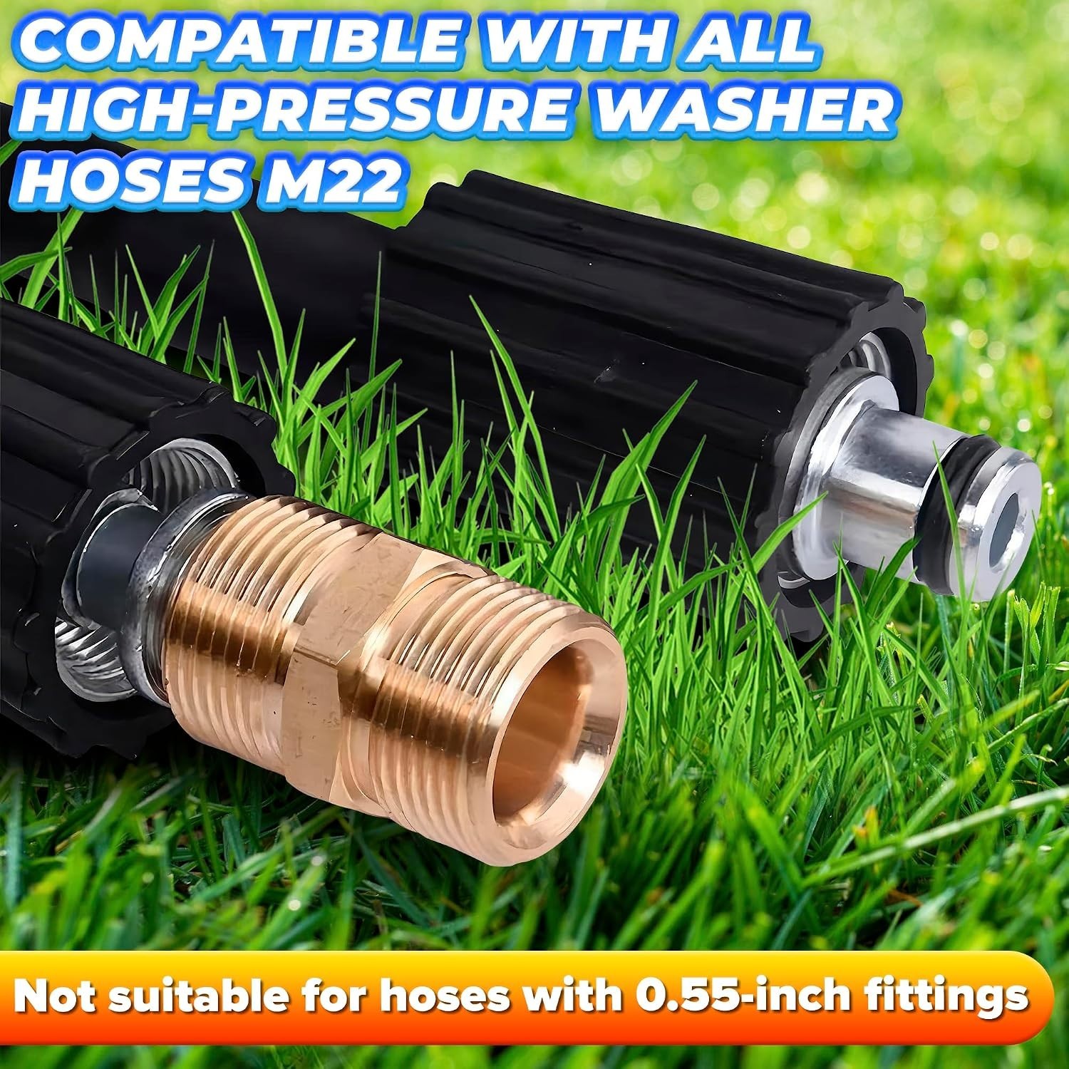 Pressure Washer Hose Adapter M22 14mm Quick Connect 4500 PSI Brass Male to Male