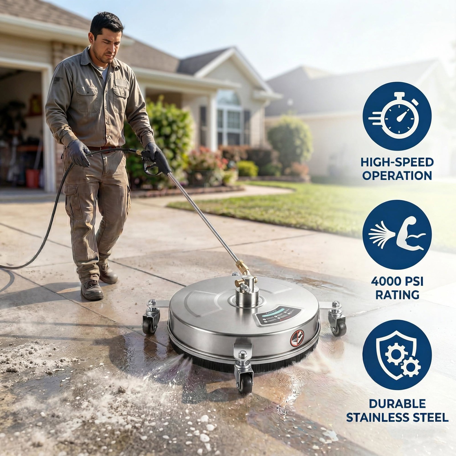 18 IN Pressure Washer Surface Cleaner w/Wheels – Stainless Steel Surface Cleaner