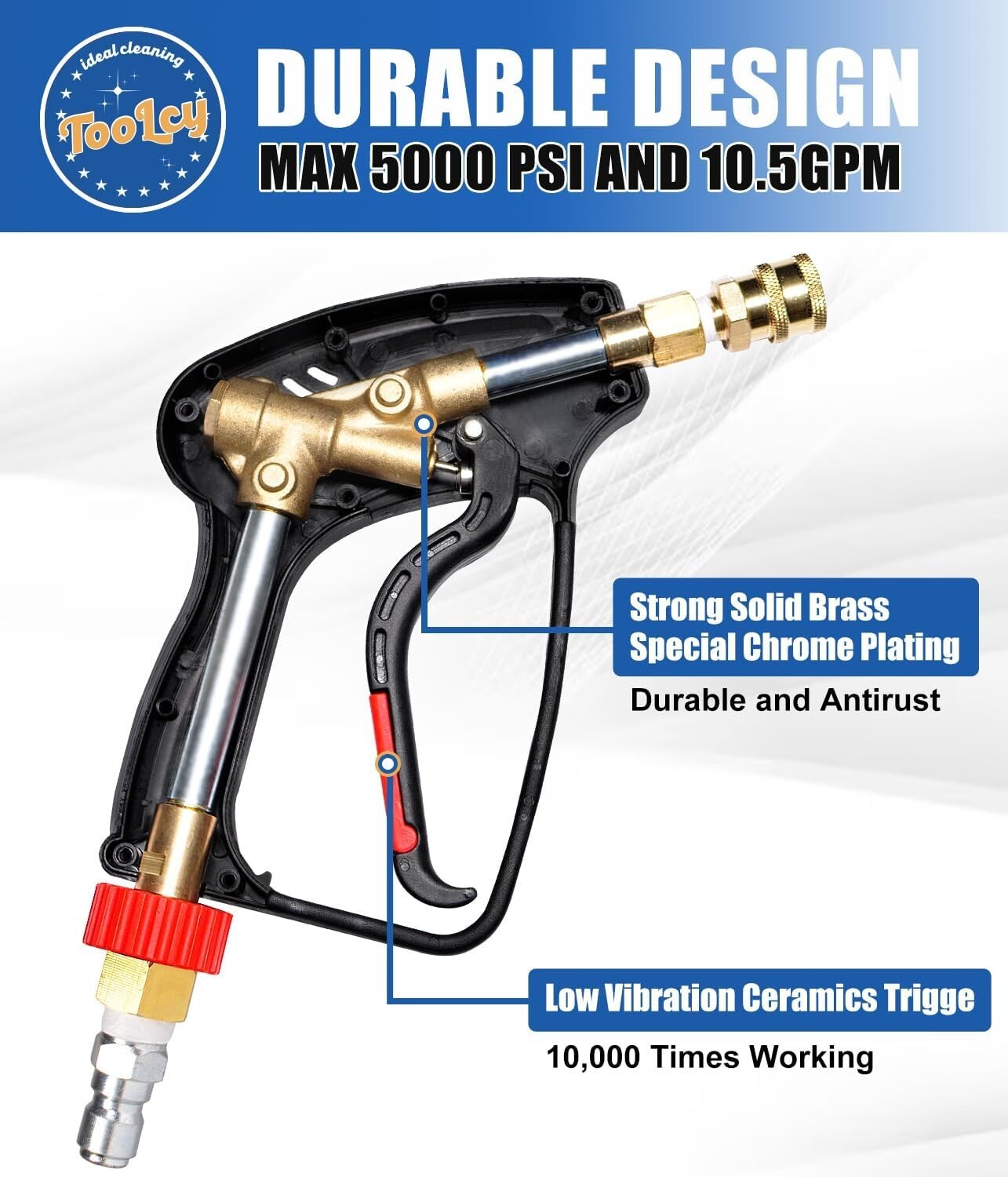 TOOLCY Pressure Washer Gun, 5000PSI 10.5GPM, M22-14mm Fitting, for Gas Washer