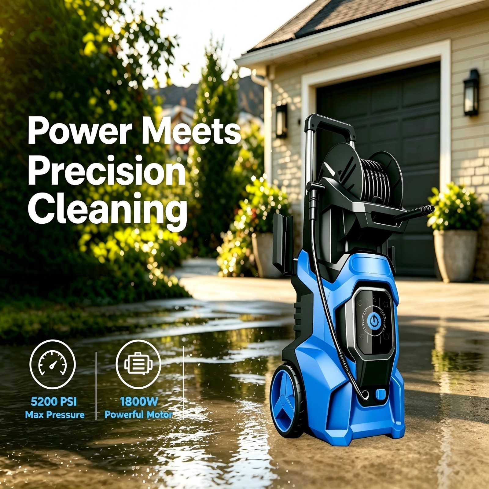 Pressure Washer 4500PSI 3.0GPM, 15-Level Touch Control, Foam Cannon, for Patio