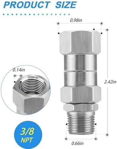 2 PACK Pressure Washer Swivel 3/8″ NPT Stainless Steel, 360° Rotating Kink Free