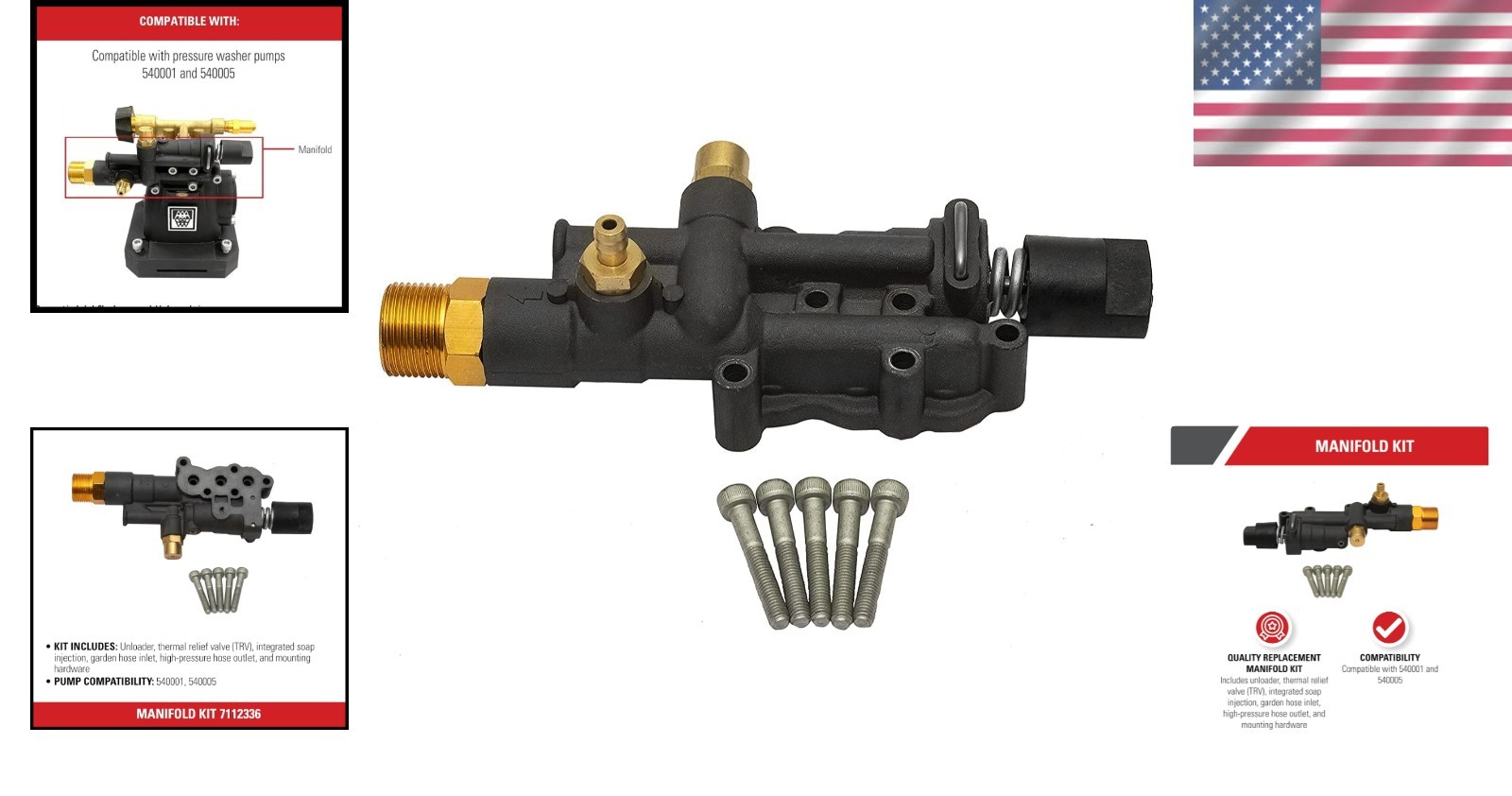 Complete Manifold Replacement Kit for AAA Axial Cam Pressure Washers – Black