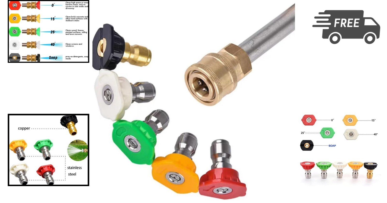 Pressure Washer Nozzle Tips Set 5 Spray Angles 4500 PSI 2.5 GPM Long-Lasting