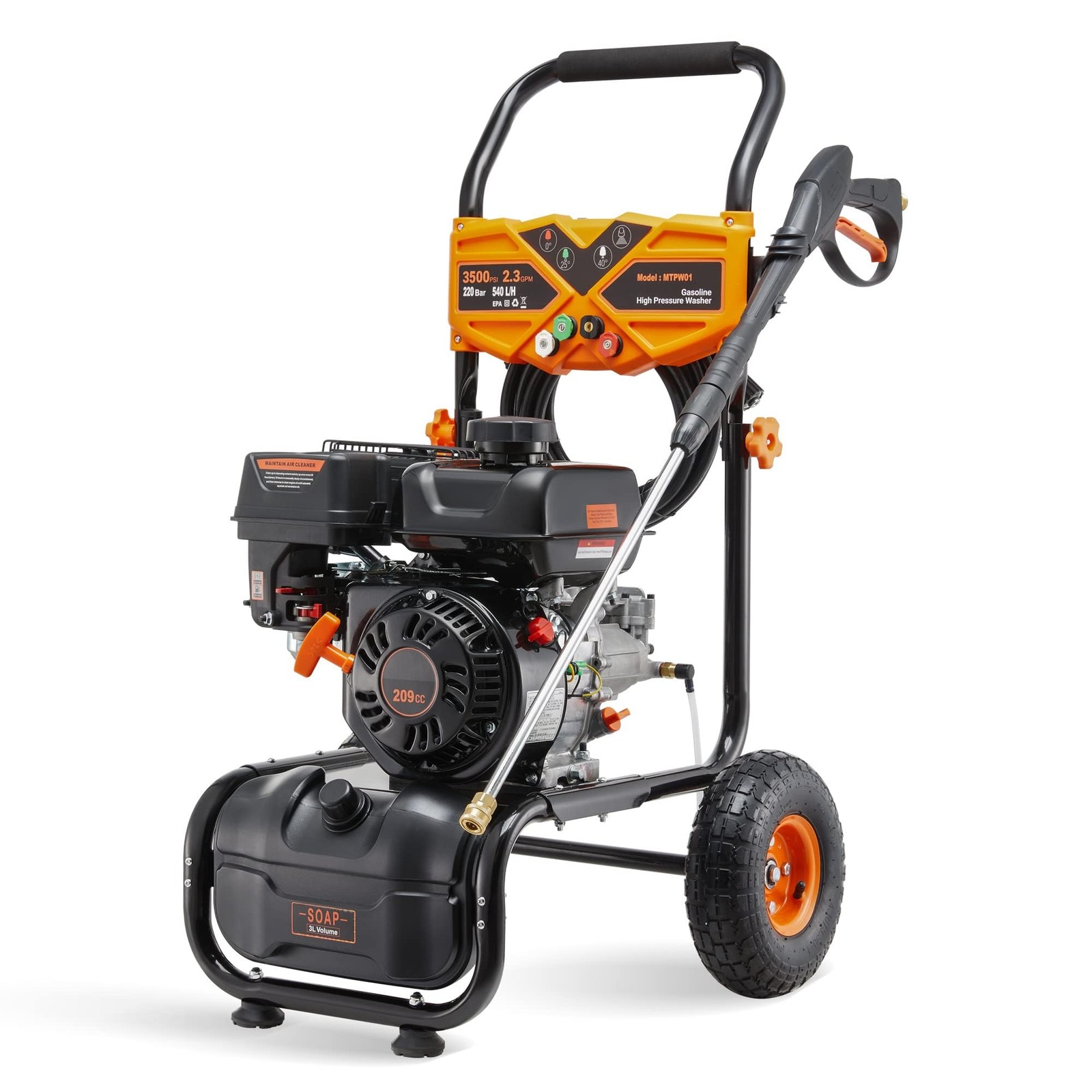 Efurden Gasoline High pressure washer Portable 3500 PSI 2.3 GPM for Cars Fences
