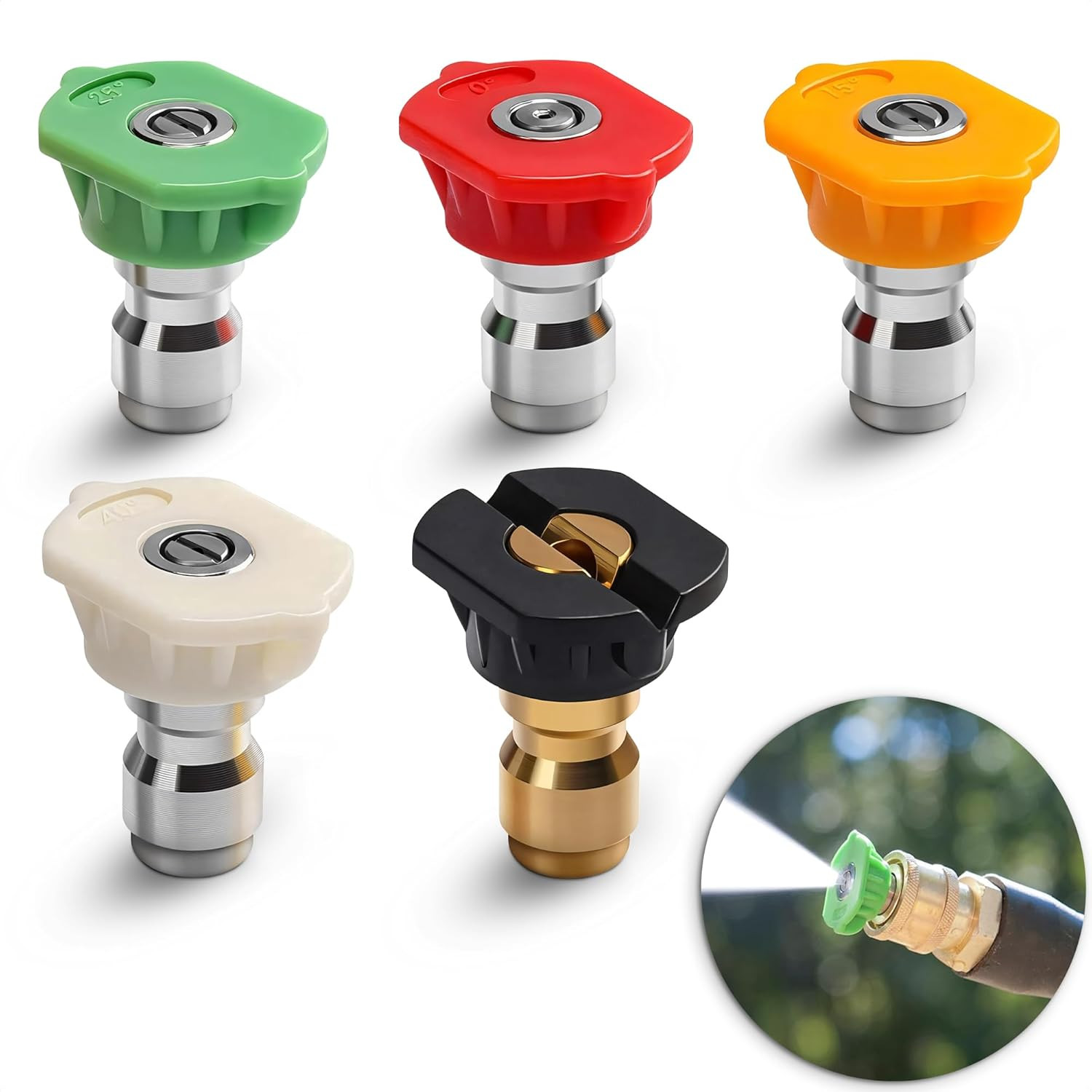 5PCS Pressure Washer Nozzle Tips – 1/4″ Quick Connect, 2700 PSI Spray Nozzles, 0