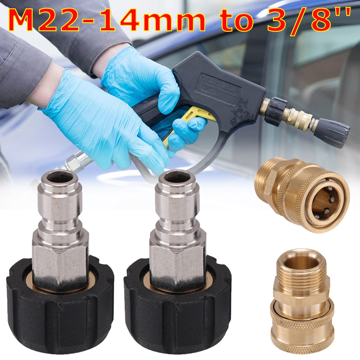 M22-14mm to 3/8” Connect Pressure Washers Adapter Set Quick Kit M22 Swivel