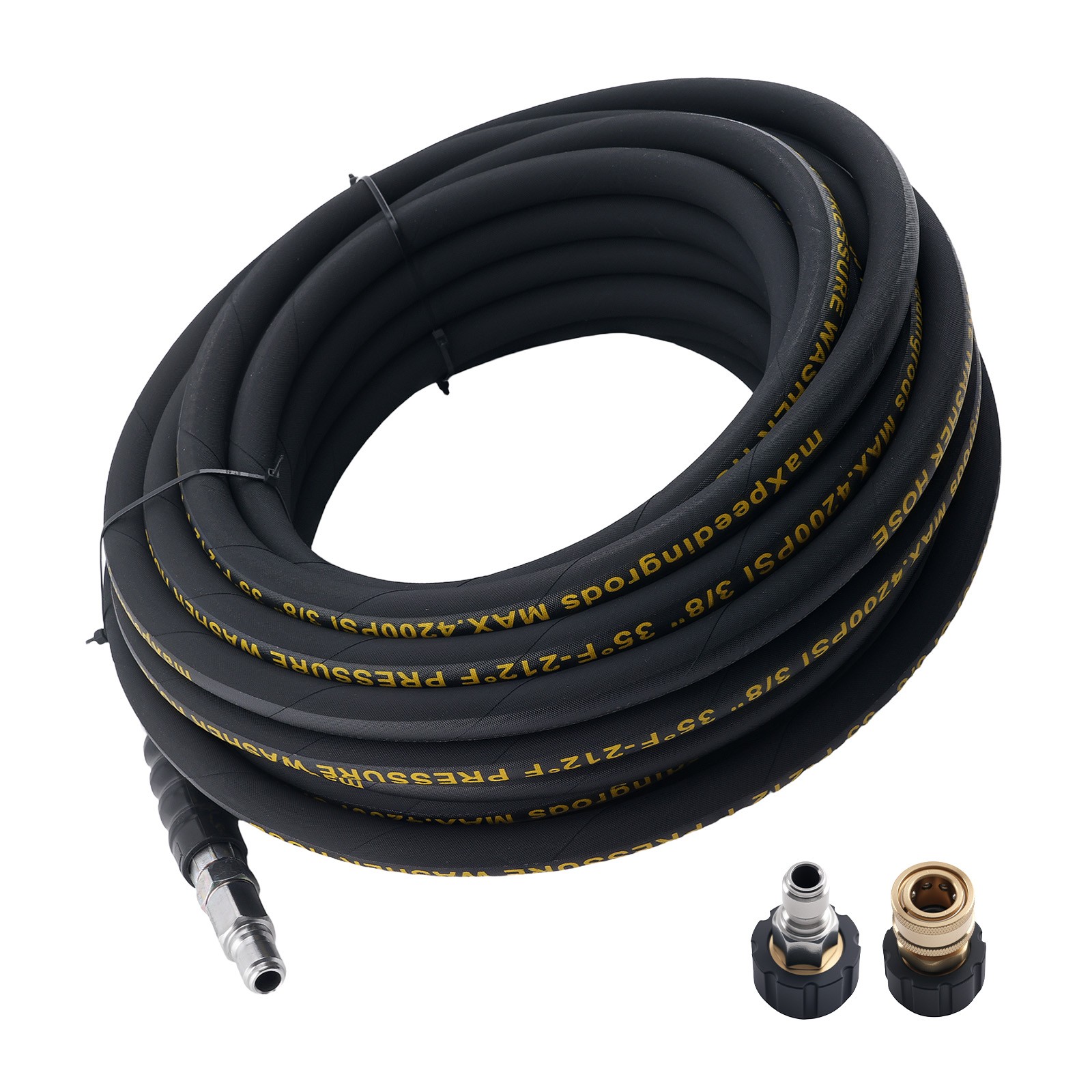 50 Ft 3/8″ Pressure Washer Hose 4200PSI Steel Wire Braid & M22 to 3/8″ Coupler