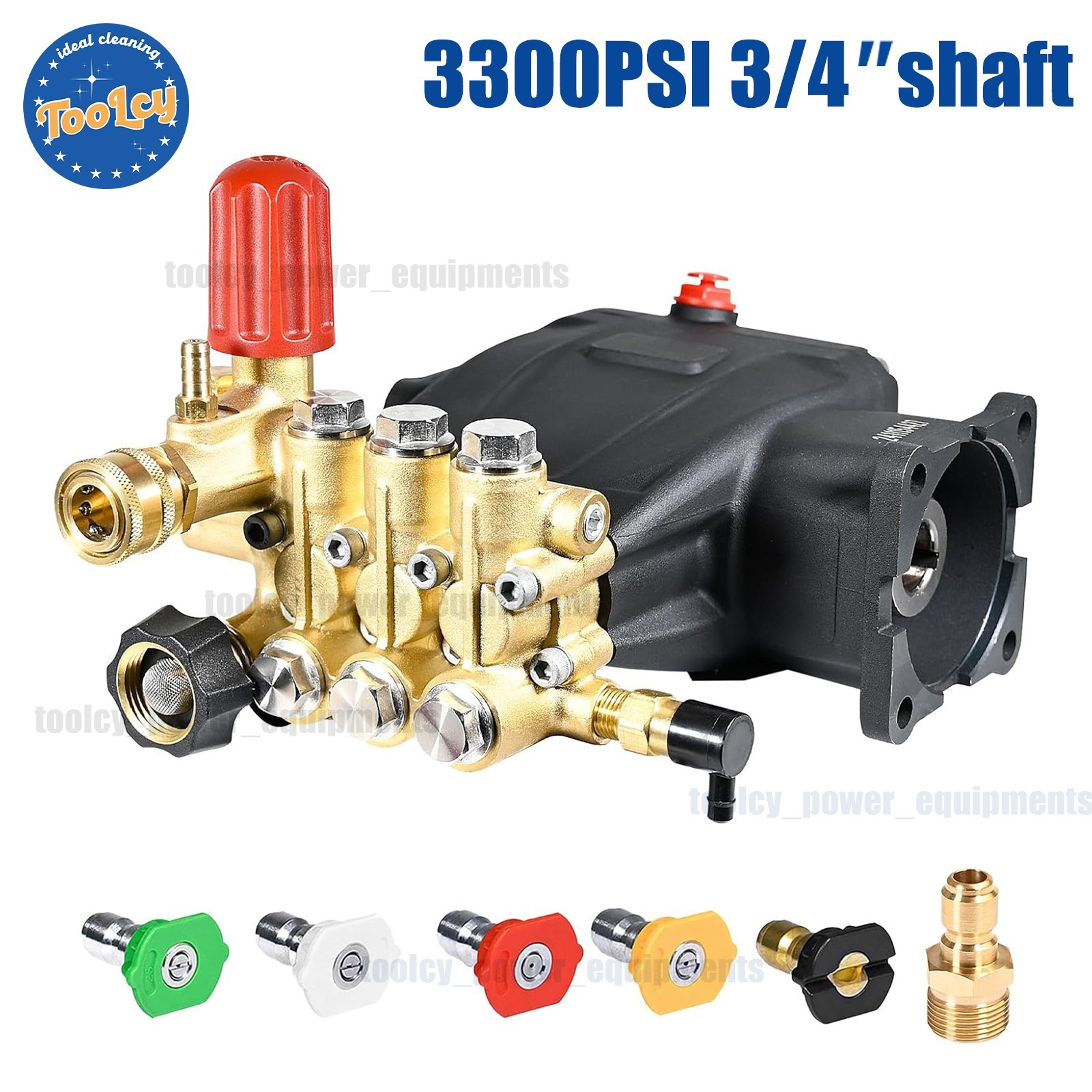 TOOLCY 3/4″ Shaft Triplex Horizontal Pressure Washer Pump 3300 PSI 3.0 GPM