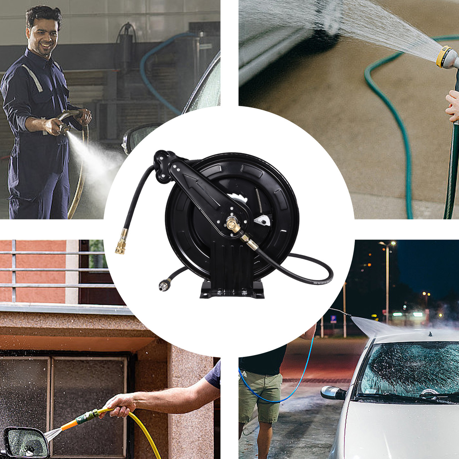Pressure Washer Hose Reel 50ft with Swivel Arm, 3/8″ NPT Outlet Pipe, 4000 PSI