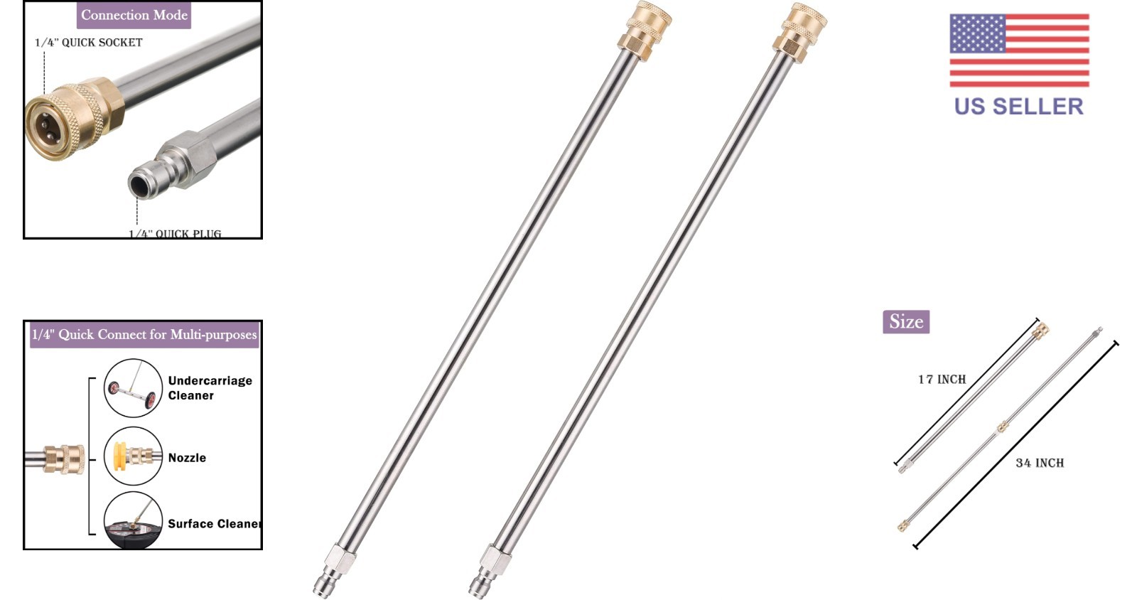 Versatile 17 Inch Extension Lance for Pressure Washers – 2 Pack, Quick Connect